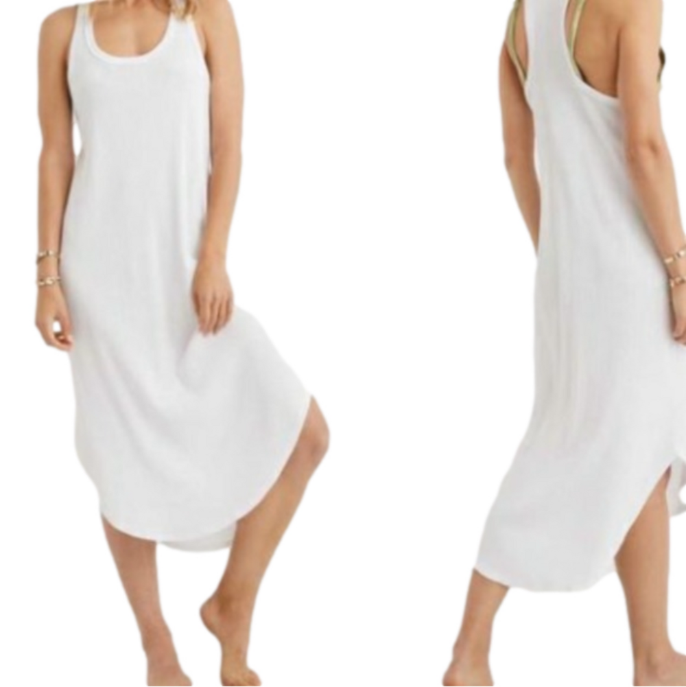 Aerie American Eagle White Ribbed Tank Dress Racerback - Small